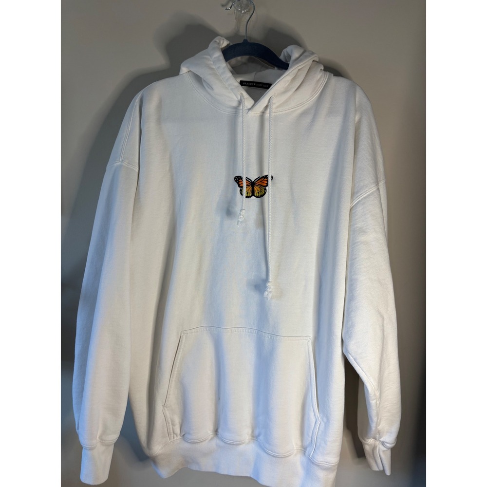 Brandy Melville White Butterfly Embroidered Oversized Hoodie Sweatshirt‎ MDA110